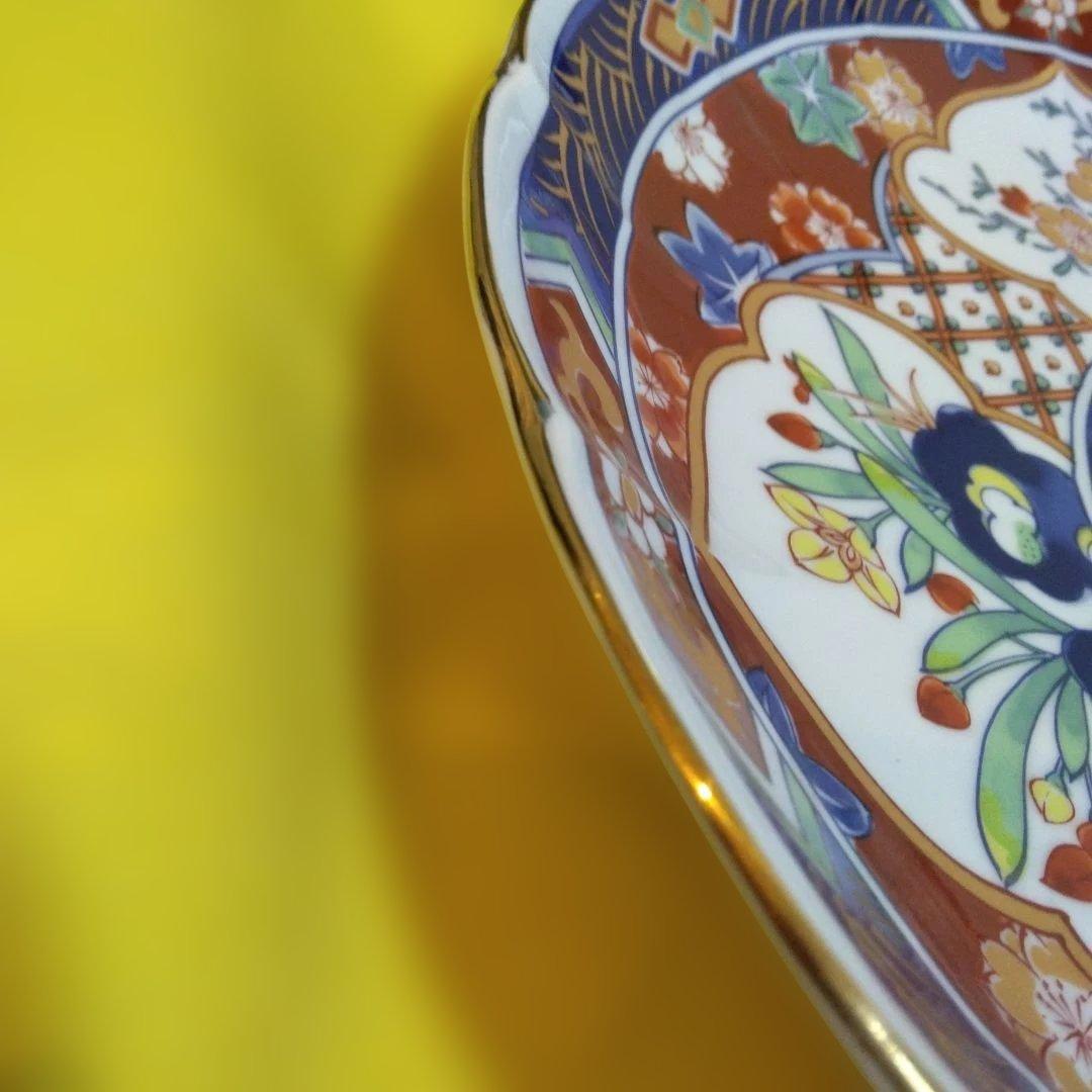 昭和レトロ 有田焼き若山窯 金彩古伊万里高台花柄大皿 2枚セット