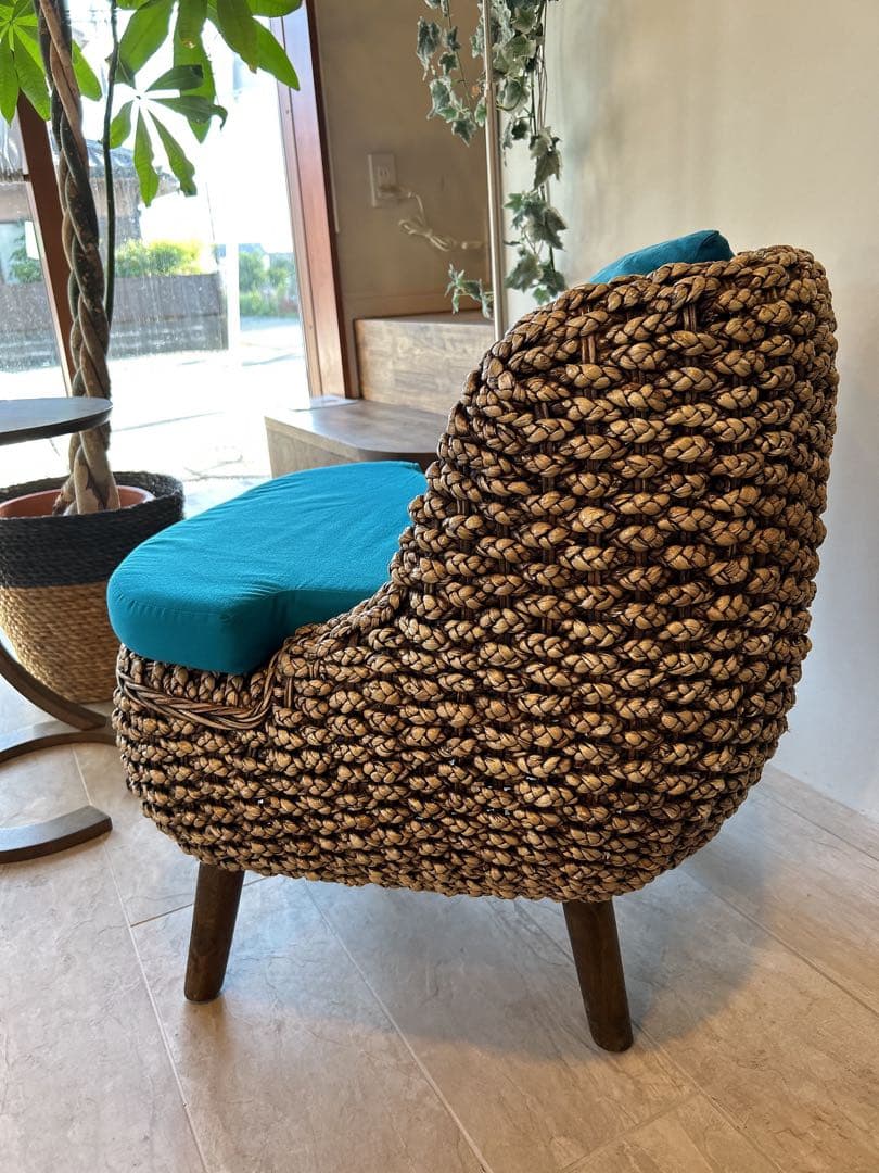 リゾート家具、バリ家具　　1人掛ソファ　 エメラルドグリーン