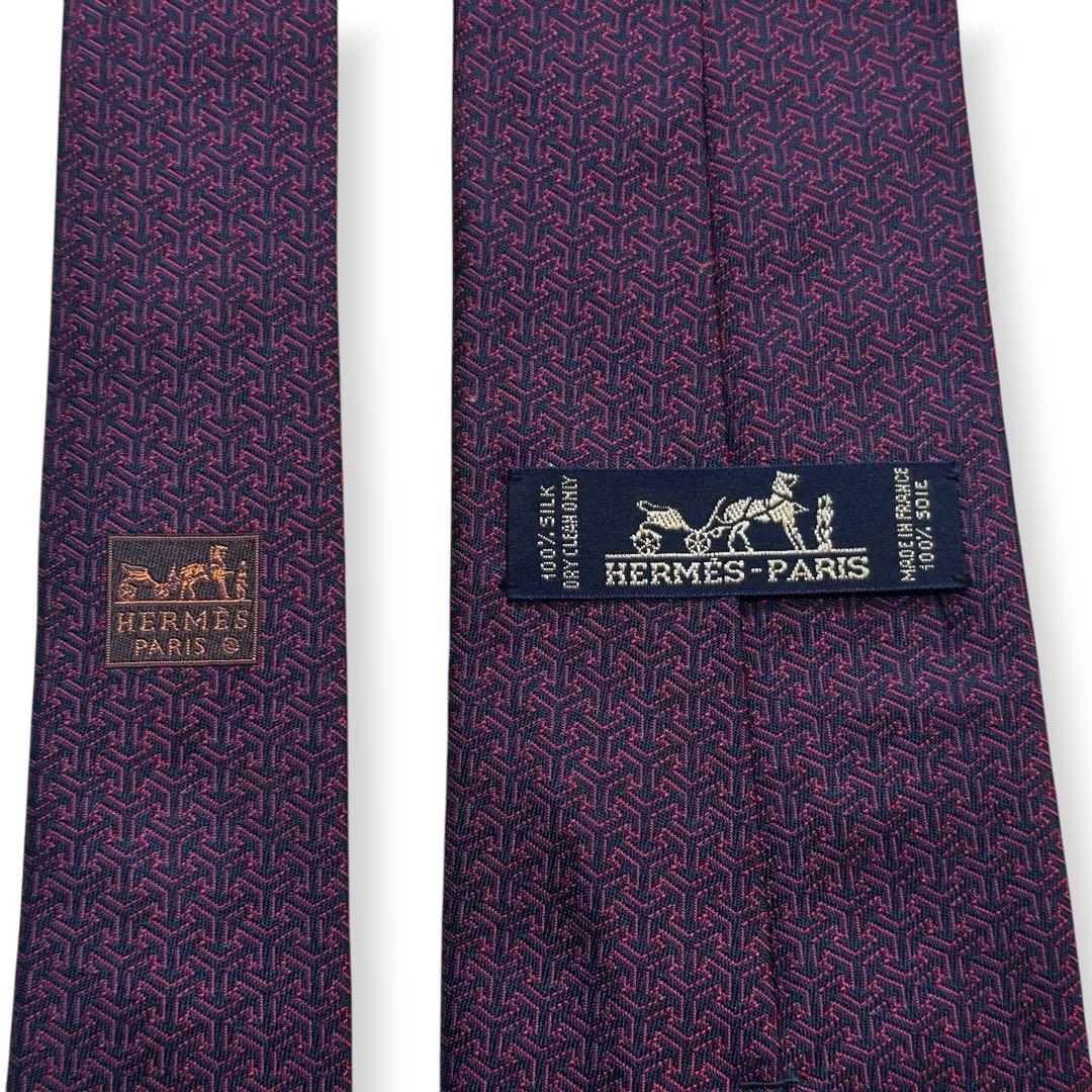美品✨HERMES ネクタイ　エルメス　ジャガード　ネイビー　レッド