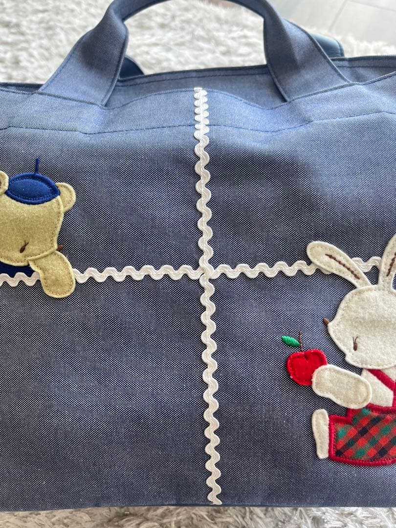 familiar 【美品】デニム地トートバッグ マチ付き ファスナー付き