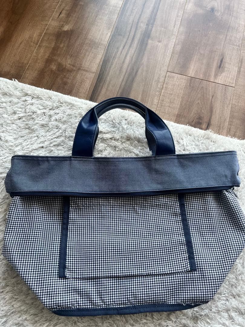 familiar 【美品】デニム地トートバッグ マチ付き ファスナー付き