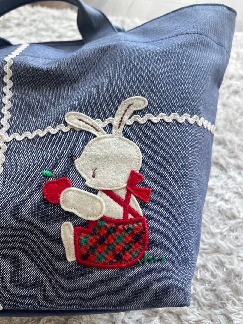 familiar 【美品】デニム地トートバッグ マチ付き ファスナー付き