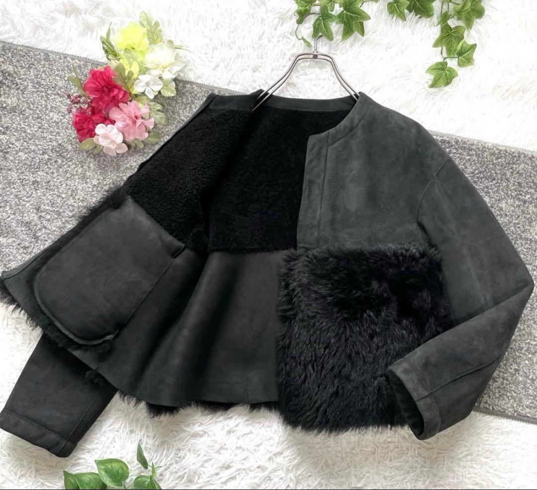 ドゥロワー ファーポケット ブラック　ムートン　38 ショート丈　切り替え