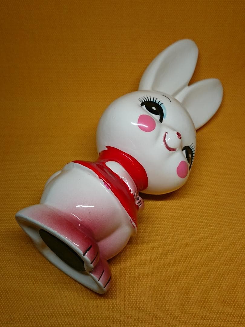 ビンテージ　ウサギ　兎　白兎　陶器　置物　インテリア　工芸品　美術品　A1110
