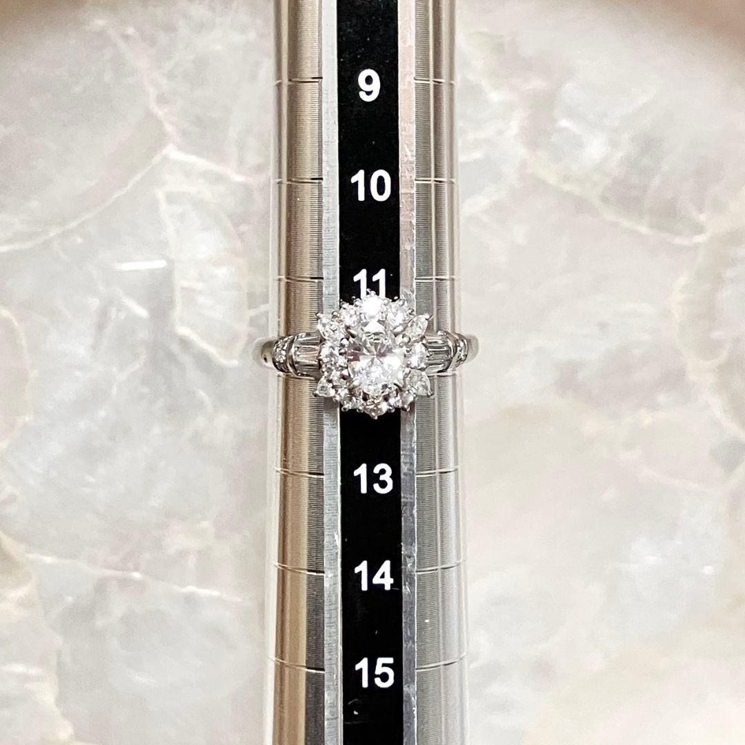 Pt900 天然ダイヤモンド 合計1.11ct 豪華 ヘイロー オーバル リング