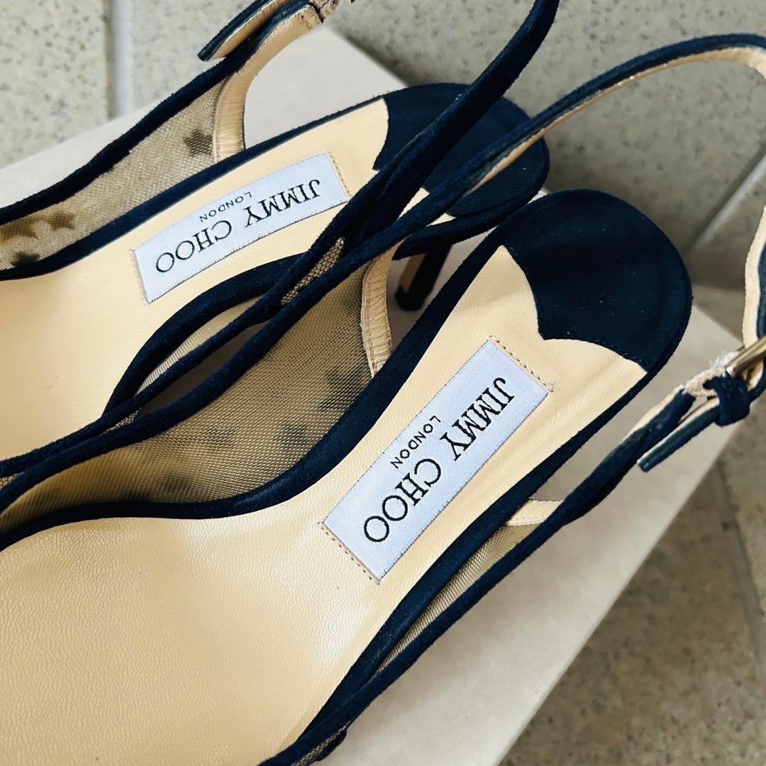 【正規品】JIMMY CHOO ネイビー 星柄　パンプス バックベルト　着用1回