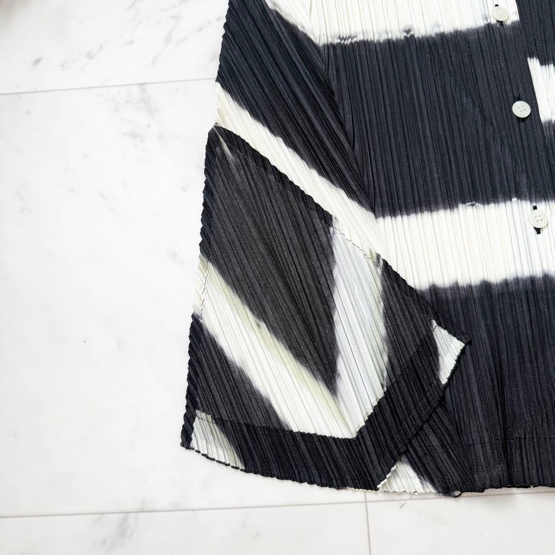 極美品❤️プリーツプリーズ　シャツ　チュニック　半袖　変形　ボーダー　Lサイズ