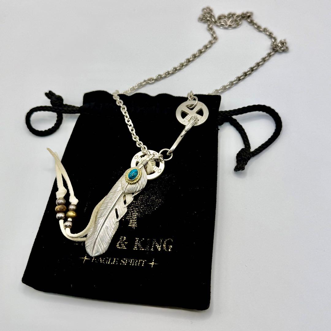 美品　タディ&キング　上銀金縄ターコイズフェザーL ネックレスセット
