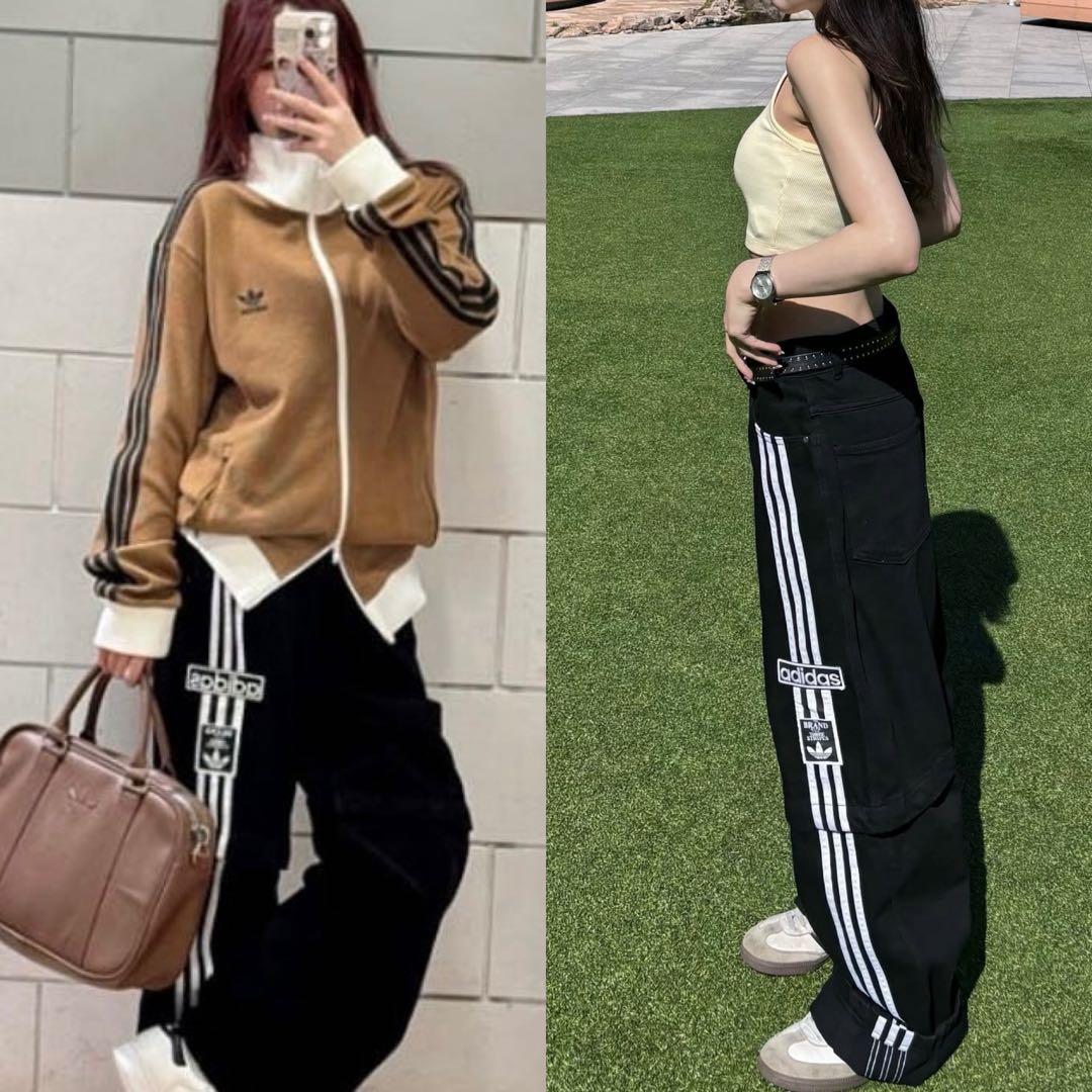 新品25⭐️adidas アディブレイク 2-IN-1 デニムパンツ ブラック×白