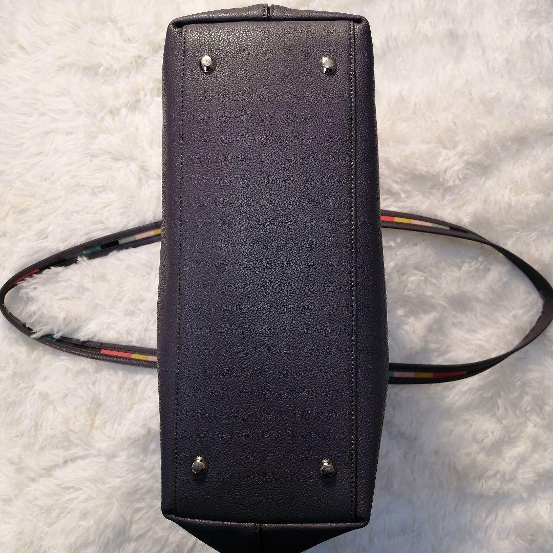 ポールスミス レザー インレイド マルチストライプハンドル トートバック グレー
