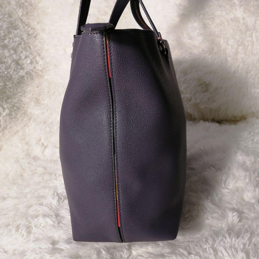 ポールスミス レザー インレイド マルチストライプハンドル トートバック グレー