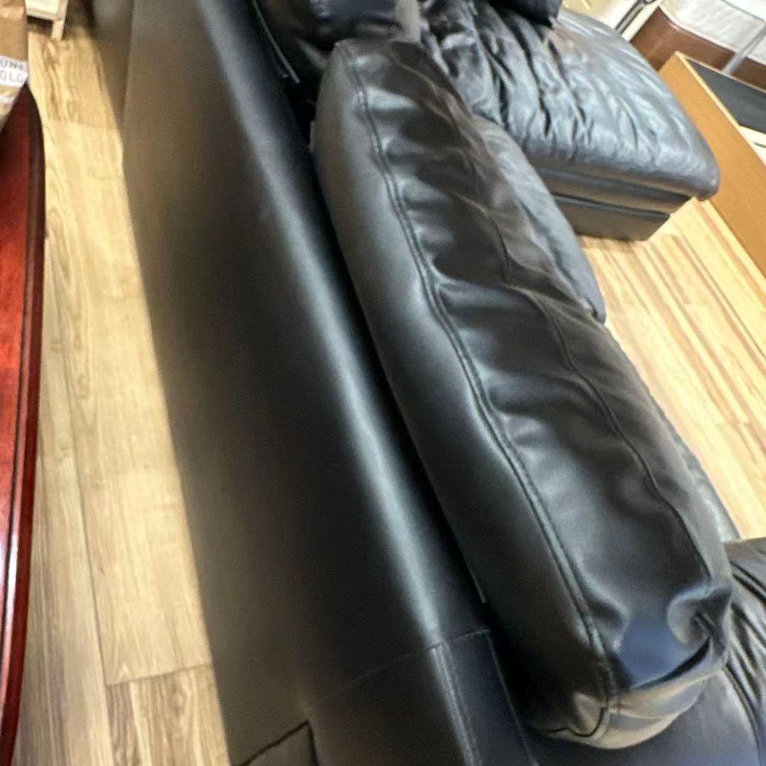 ニトリソファ本革合皮　右カウチ　ブラック3人掛けソファー