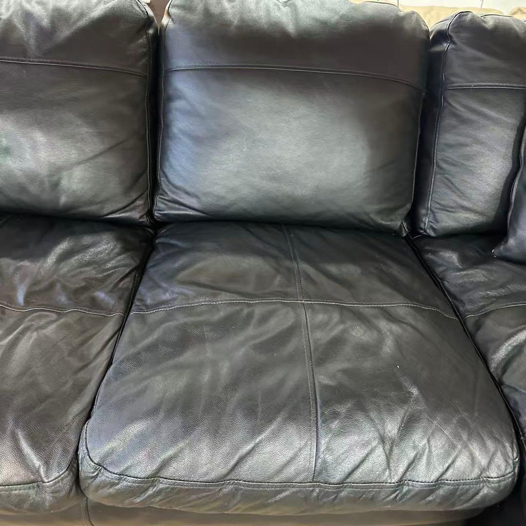 ニトリソファ本革合皮　右カウチ　ブラック3人掛けソファー