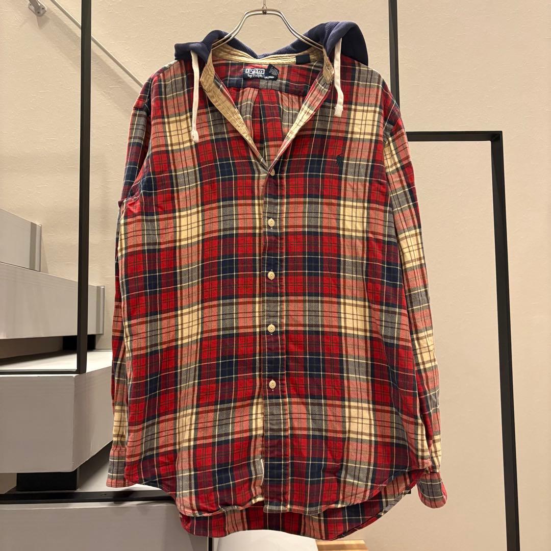 ポロラルフローレン　フード付きネルシャツ　チェック 90s