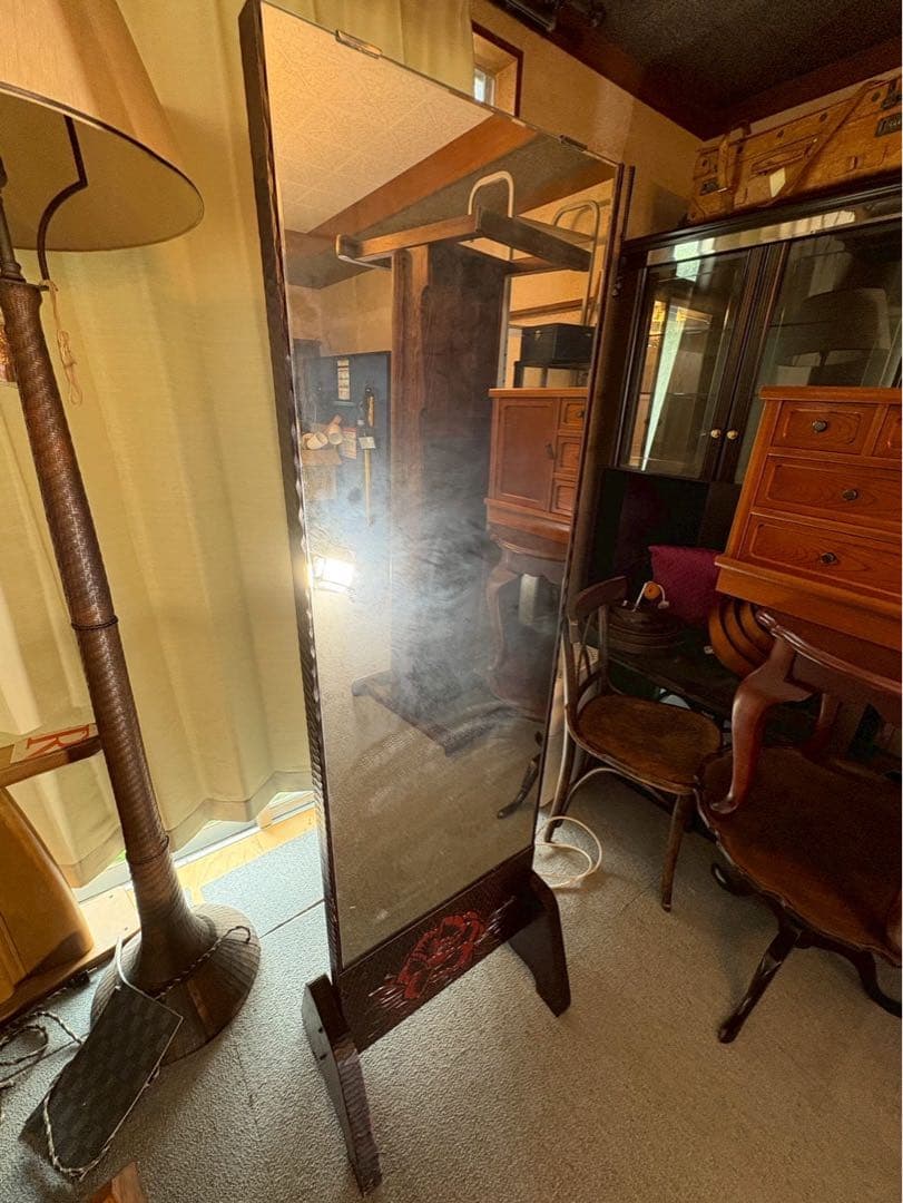 引取限定　伝統工芸品　 鎌倉彫　三面鏡　姿見　 全身鏡 ミラー 昭和レトロ