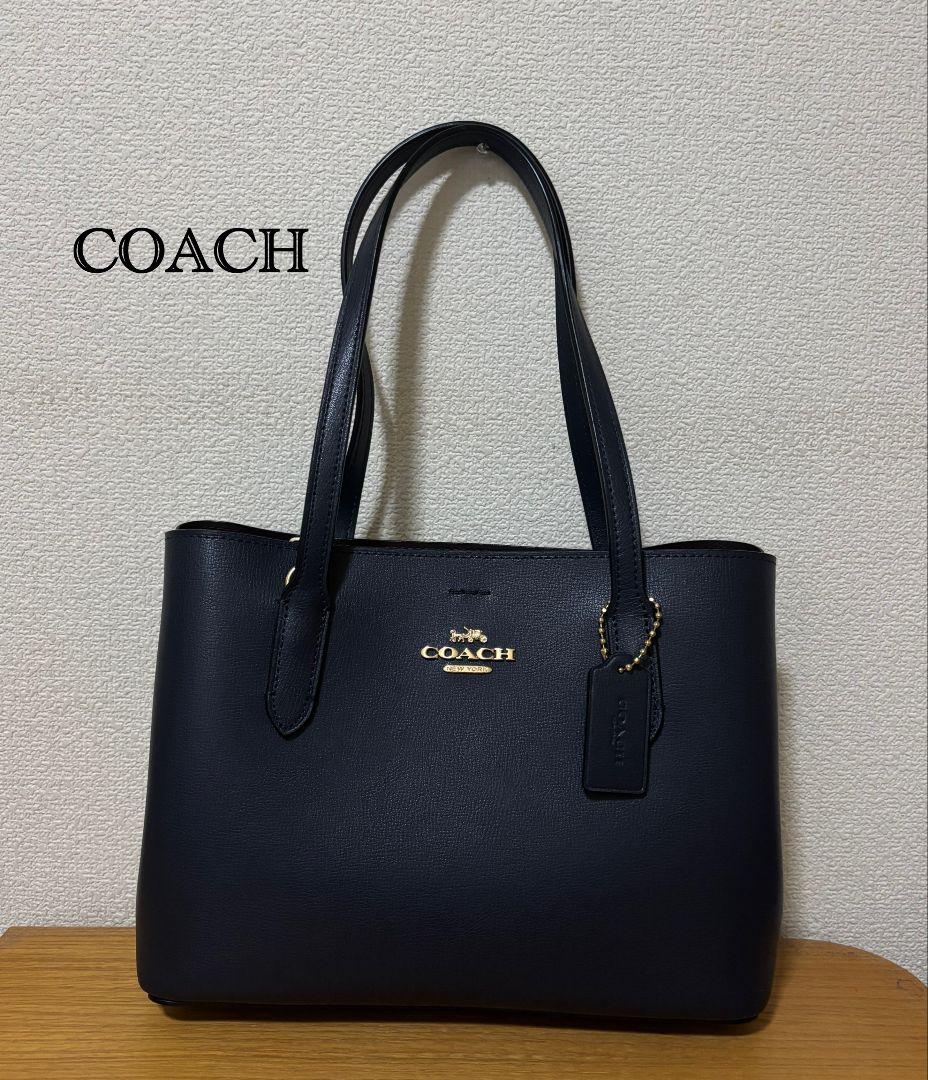 美品 COACH コーチ レザー トートバッグ 2way ネイビー