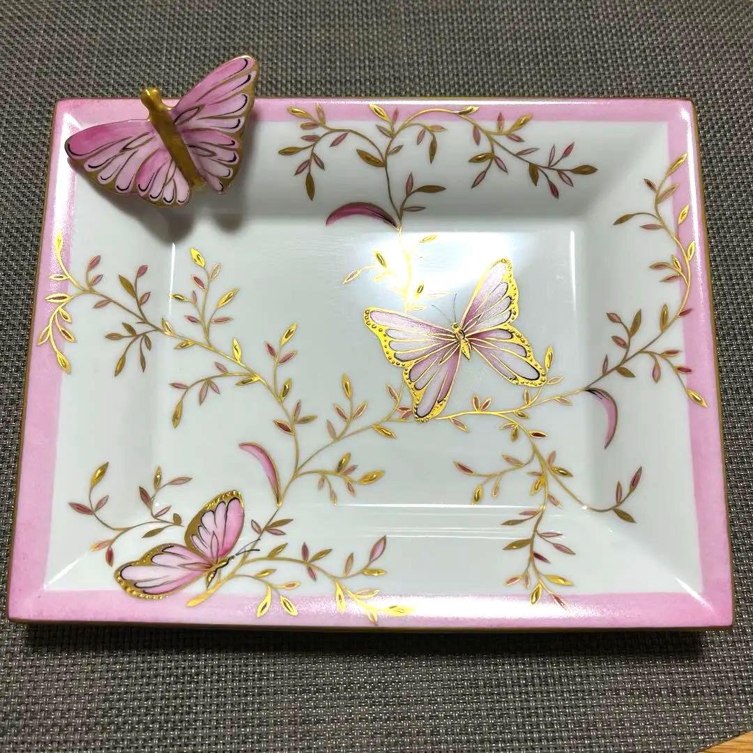 美品☆送料込み！！ ロールセリニャック 小物皿 箱付きピンク 蝶々