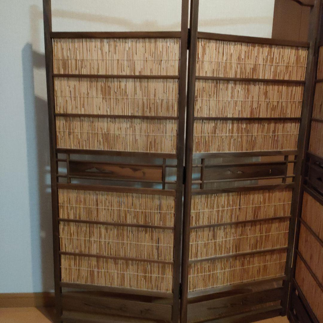 昭和レトロ　竹製4連屏風　衝立　パーティション