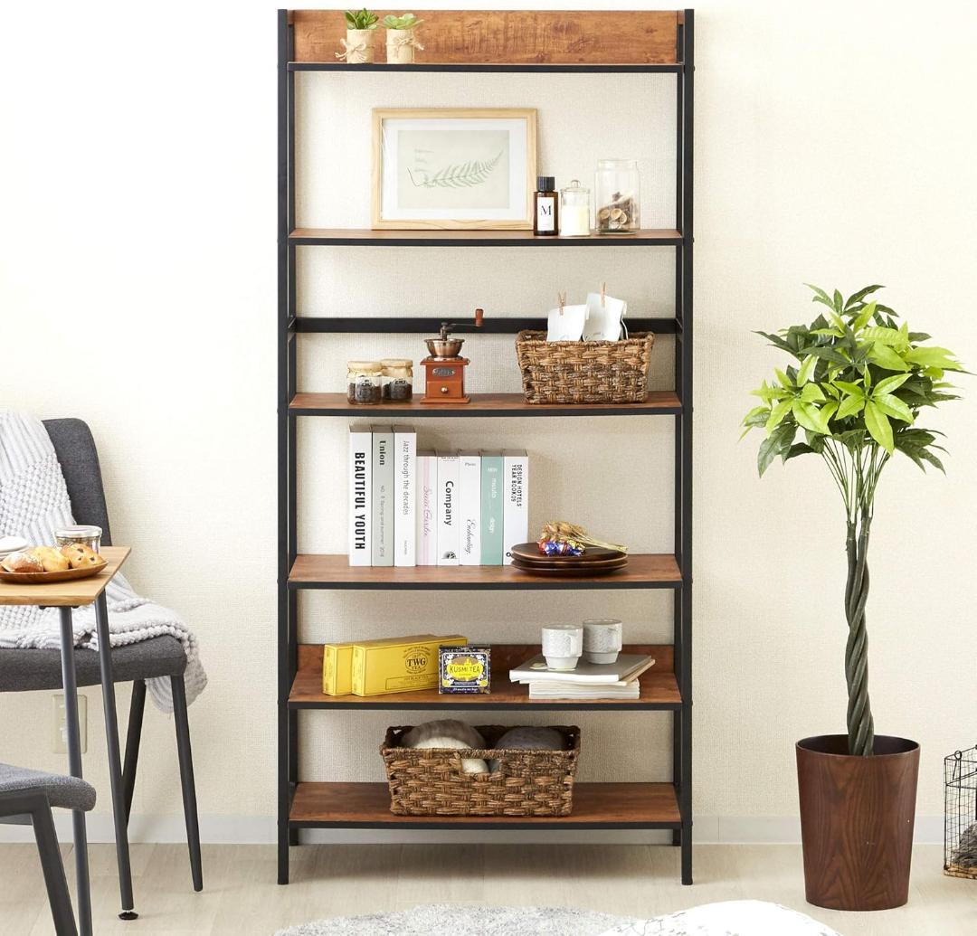 ドウシシャ ビスカーナ ラック 幅80cm 6段 棚 木製 黒 スチールフレーム