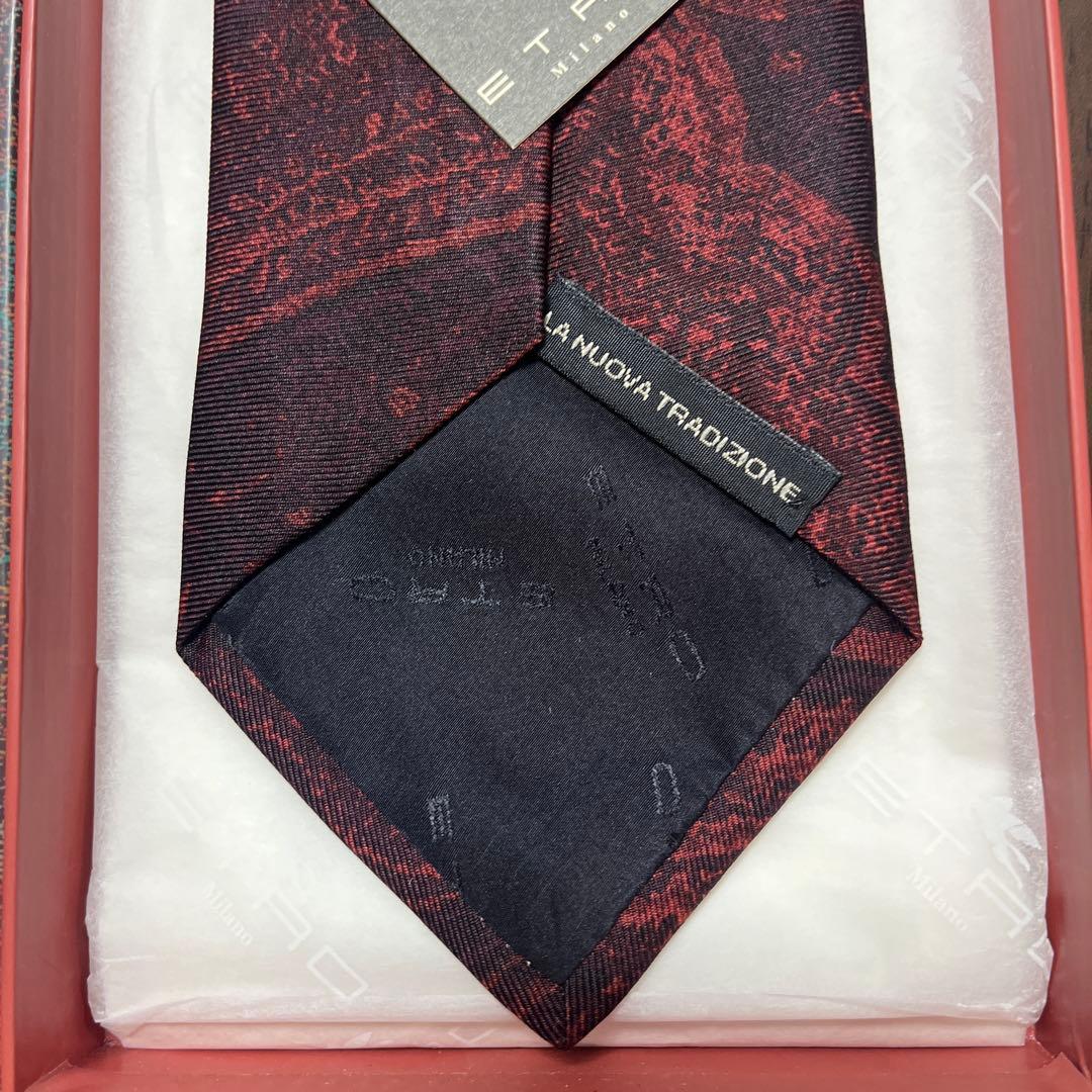 未使用タグ付　エトロ　ネクタイ　赤ボルドー　ペイズリー柄　シルクジャガード