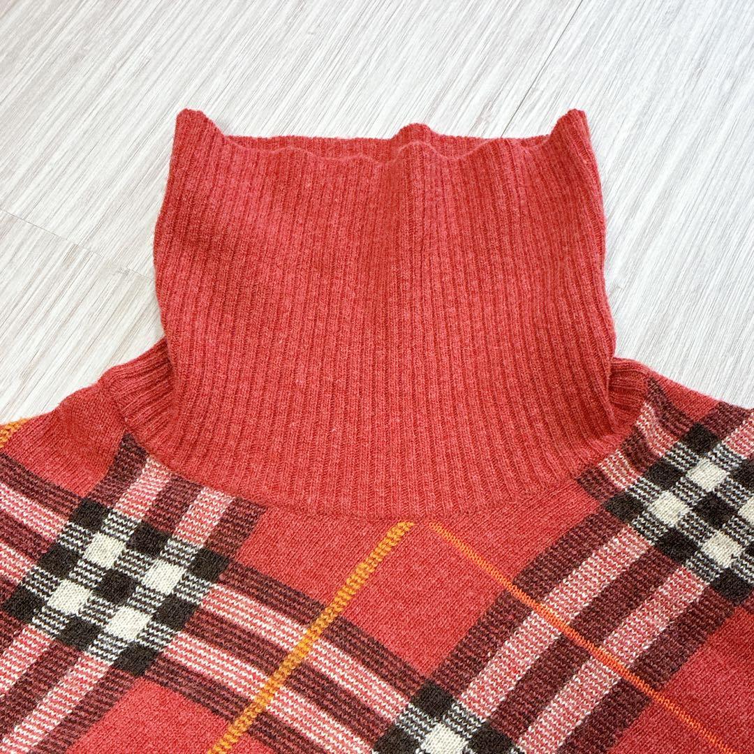 バーバリー◇ブルーレーベル【M】タートルネックニットセーター メガチェック柄 赤