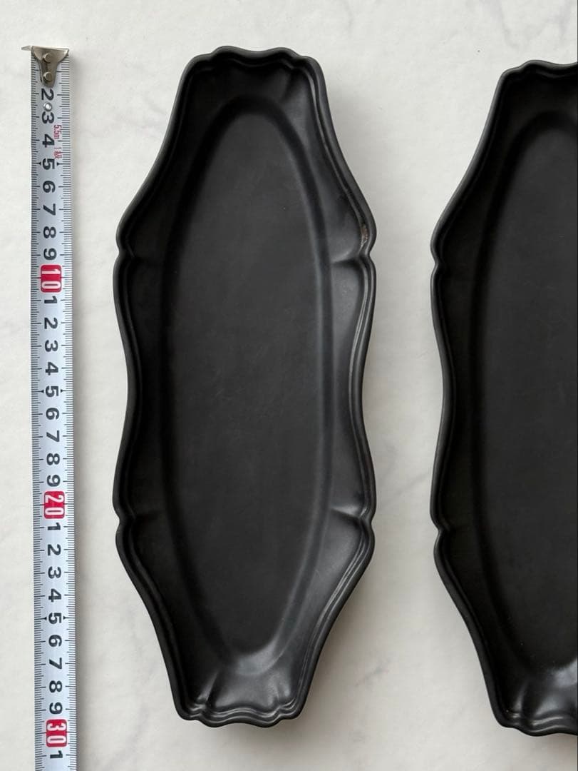 臼杵焼 輪花オーバル長皿 黒 2枚組 約29cmx12cm USUKIYAKI