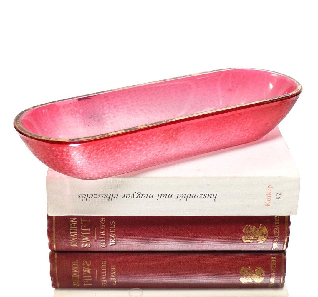 オールド・バカラ 最高級春海商店特注品 青海波模様 赤色被せ金彩舟形鉢 懐石料理