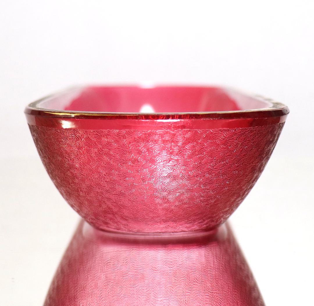 オールド・バカラ 最高級春海商店特注品 青海波模様 赤色被せ金彩舟形鉢 懐石料理