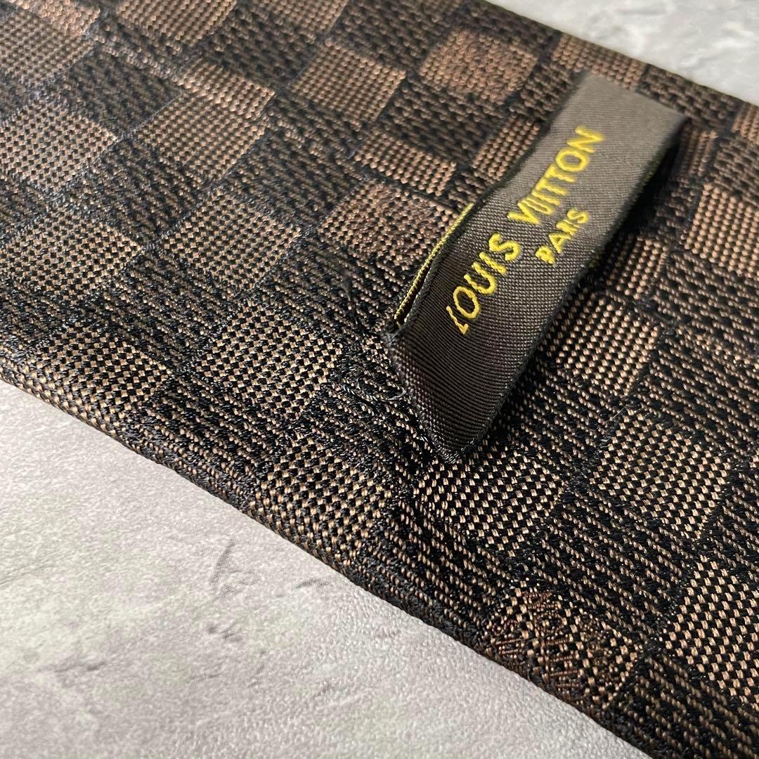 美品 LOUIS VUITTON ジャガード ダミエ 格子柄 ネクタイ ブラウン