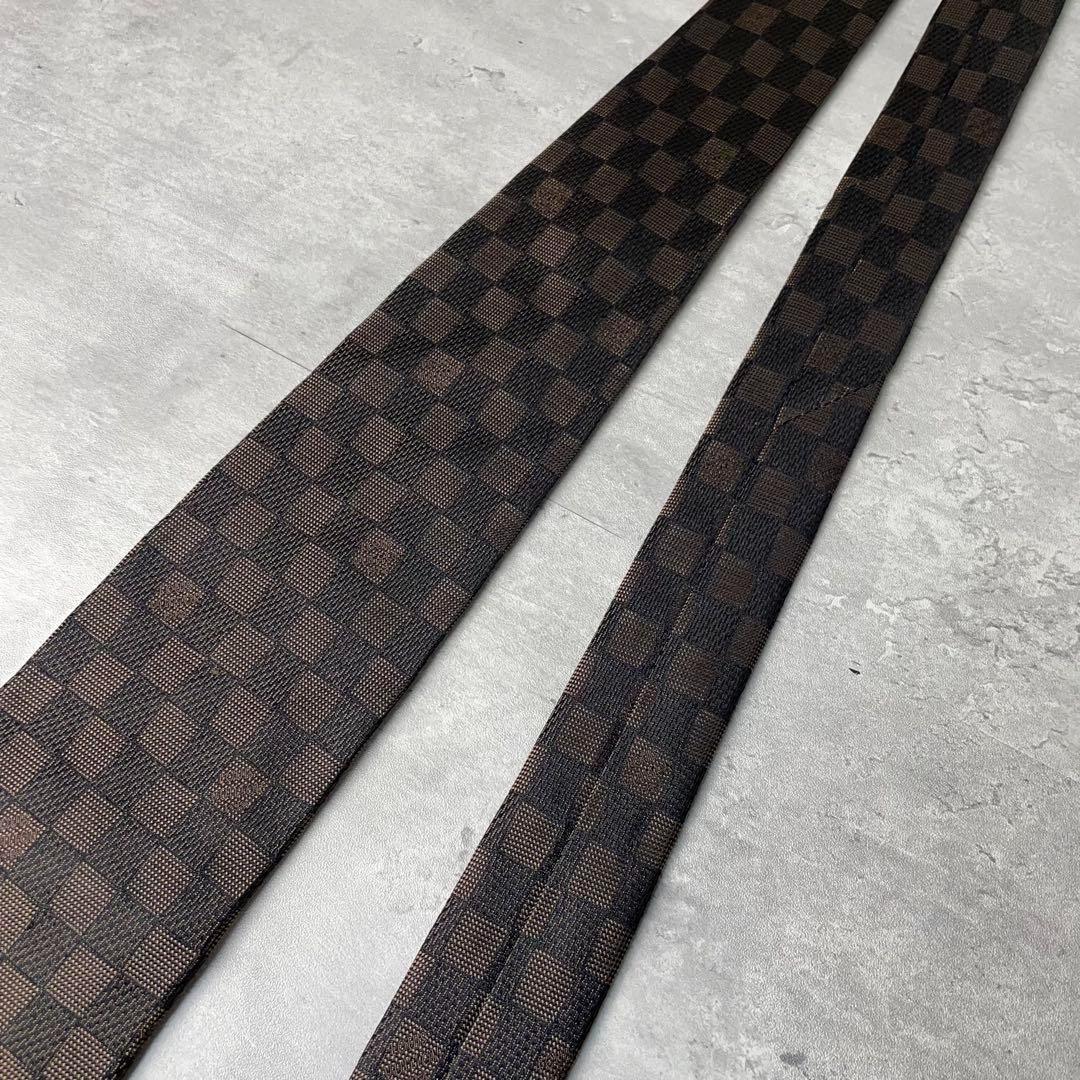 美品 LOUIS VUITTON ジャガード ダミエ 格子柄 ネクタイ ブラウン