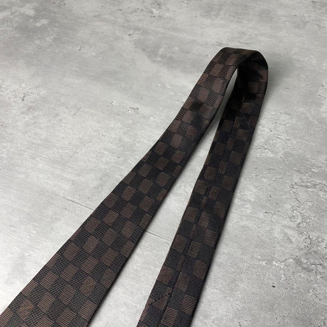 美品 LOUIS VUITTON ジャガード ダミエ 格子柄 ネクタイ ブラウン