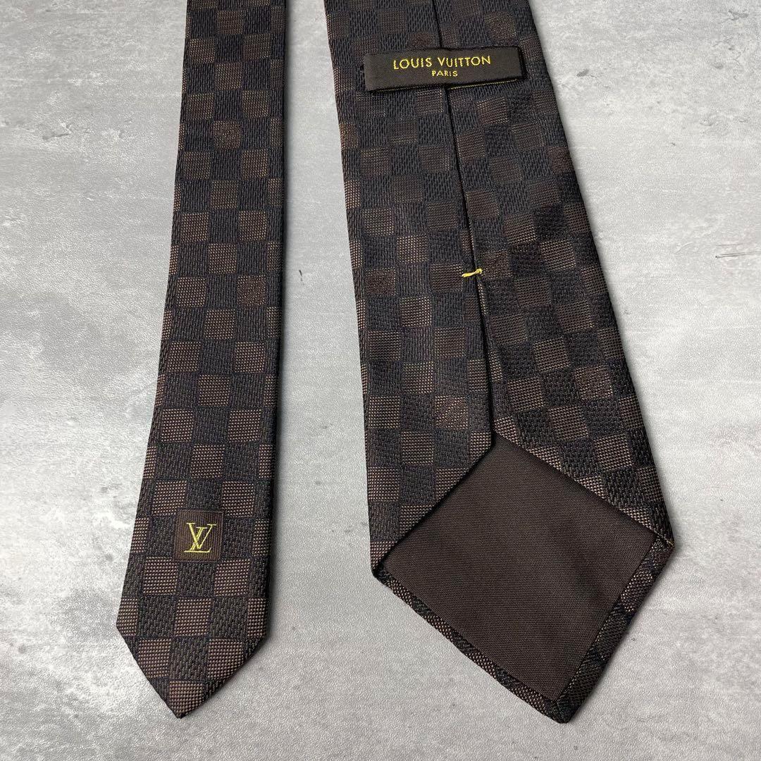 美品 LOUIS VUITTON ジャガード ダミエ 格子柄 ネクタイ ブラウン