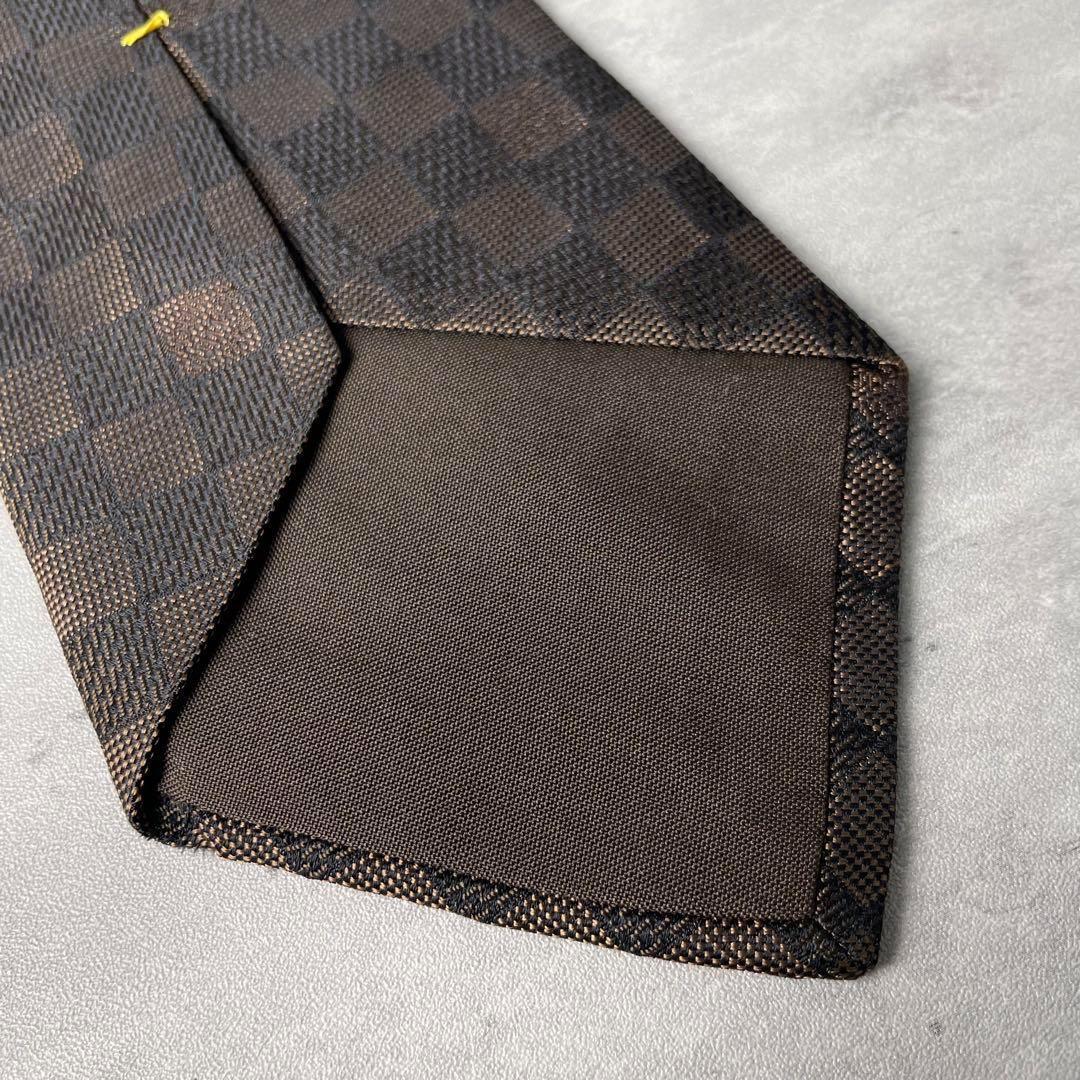 美品 LOUIS VUITTON ジャガード ダミエ 格子柄 ネクタイ ブラウン