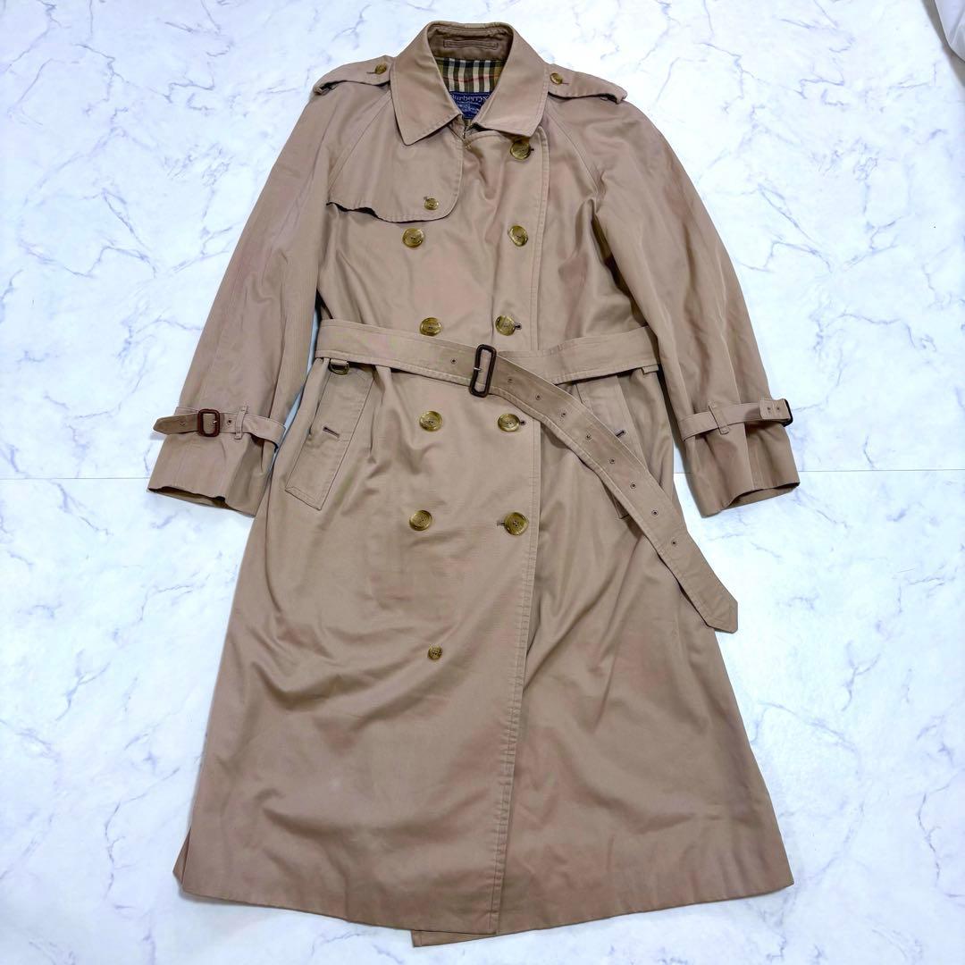 良品 バーバリーズ ノバチェック ロングトレンチコート L相当 ベージュ 英国製