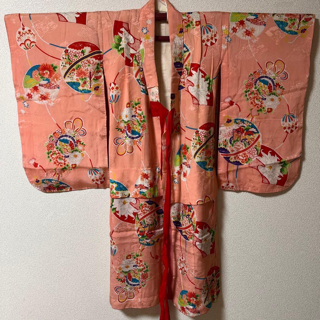 七五三　3歳　アンティーク　着物　ピンク　被布　正絹