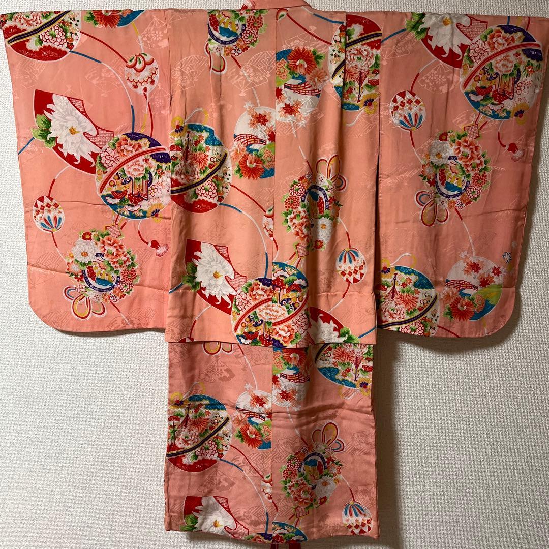 七五三　3歳　アンティーク　着物　ピンク　被布　正絹