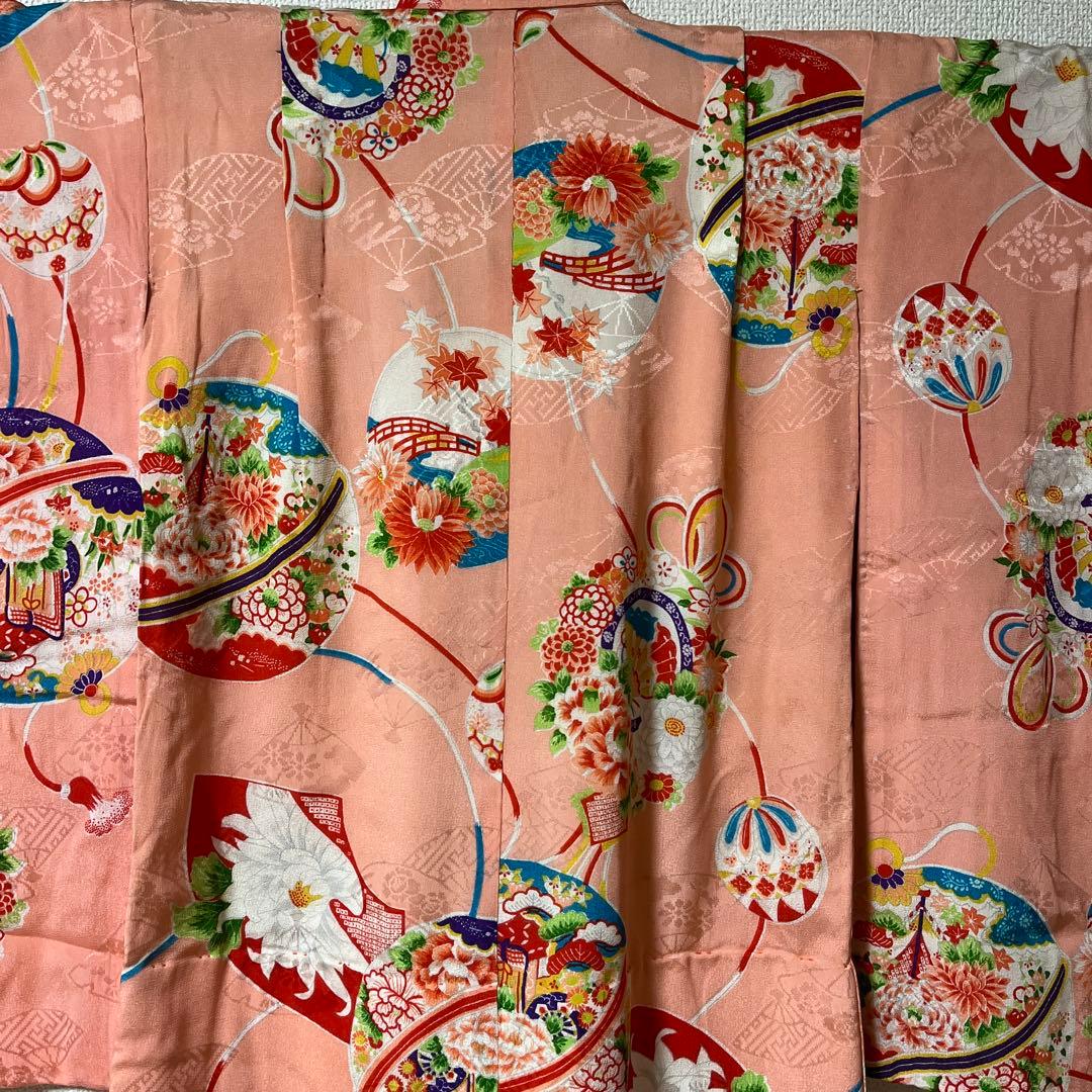 七五三　3歳　アンティーク　着物　ピンク　被布　正絹