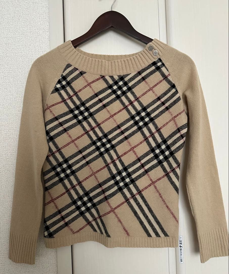 期間限定セール‼︎BURBERRY チェック柄ニットセーター 長袖 ベージュ極美品