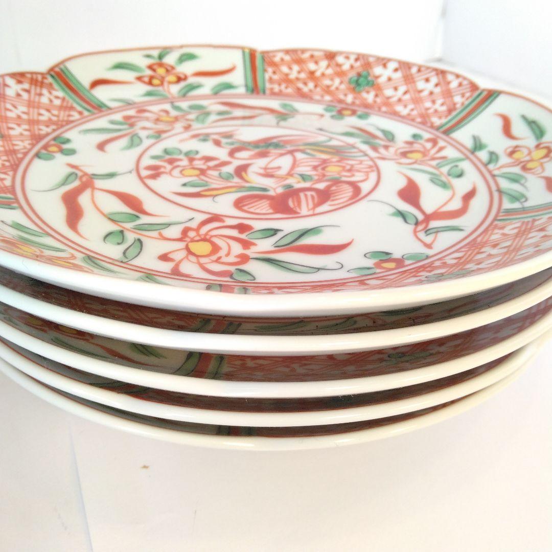 平安橘吉　赤絵和皿　5枚セット　鳳凰絵柄