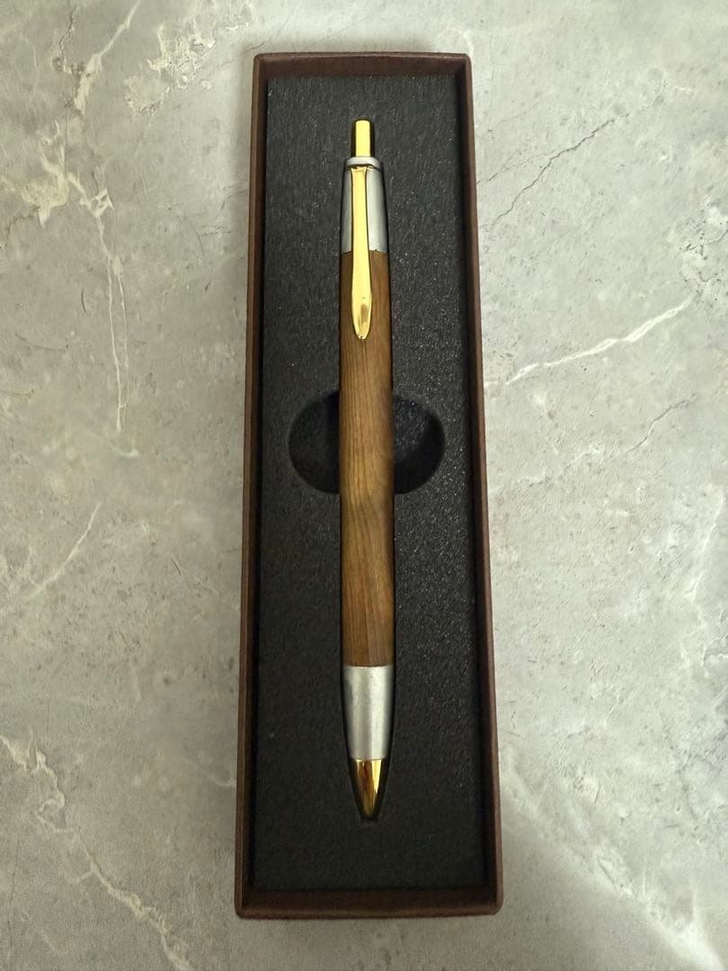 野原工芸似　屋久杉　ボールペン　ゴールド　斑紋純銀色仕様