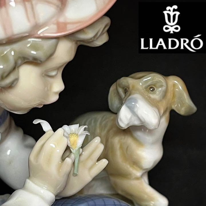 【素敵な恋占い】LLADRO/リヤドロ/少年/犬/花びら/高級置物/かわいい