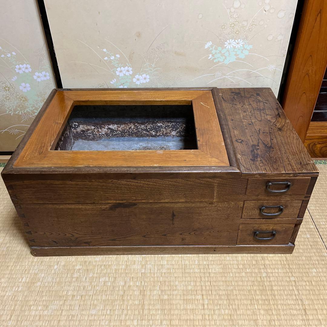 火鉢　木製　レトロ　長火鉢　引き出し　古民家　和骨董　キャンプ