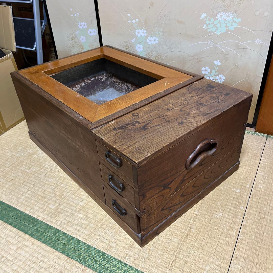 火鉢　木製　レトロ　長火鉢　引き出し　古民家　和骨董　キャンプ