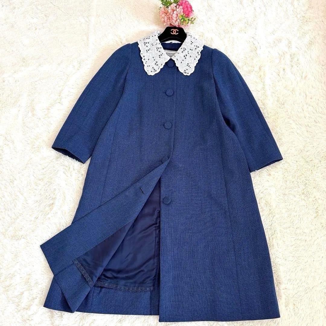 極美品☆フォクシー Coat Selena 襟付きノーカラーコート 40