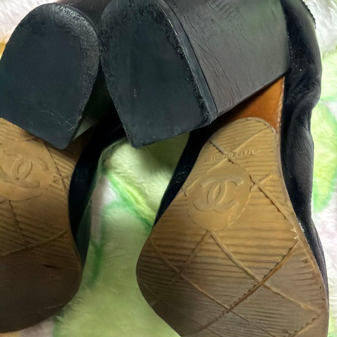 本物)CHANEL シャネル　ブラックレザー ハイヒール・パンプス