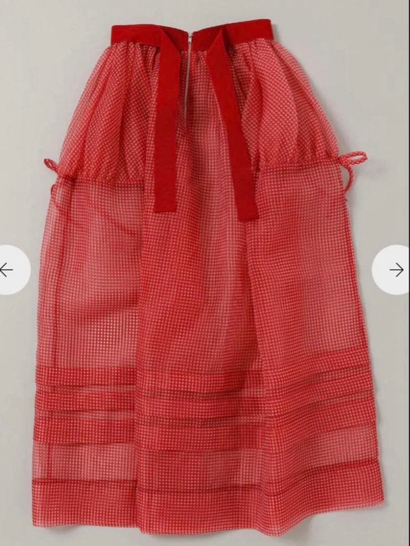 スカート poppy GINGHAM ORGANZA TUCK SKIRT (RED)