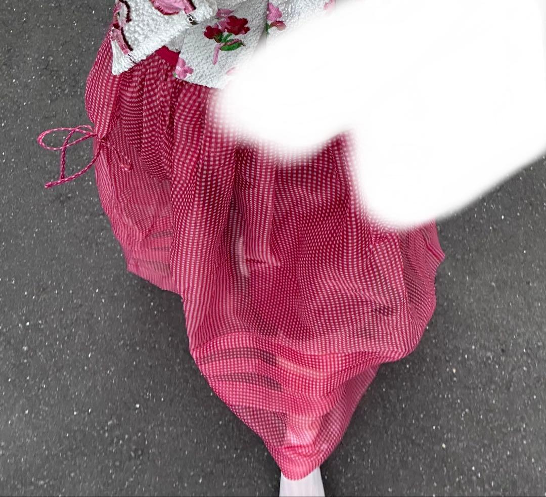 スカート poppy GINGHAM ORGANZA TUCK SKIRT (RED)