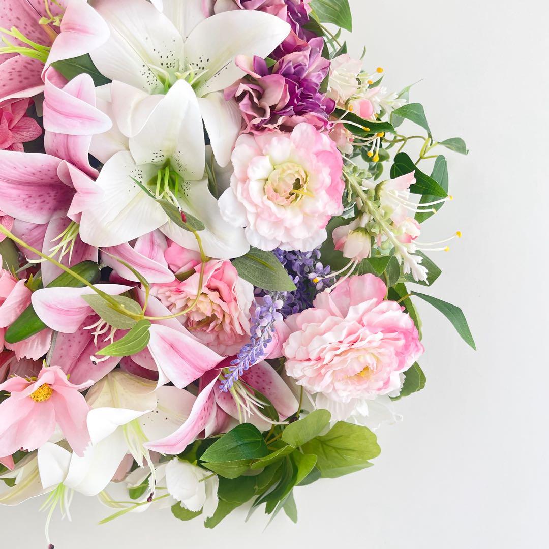 春色ラグジュアリースワッグ／百合の咲き誇る春リース 光触媒フラワー 花束リース