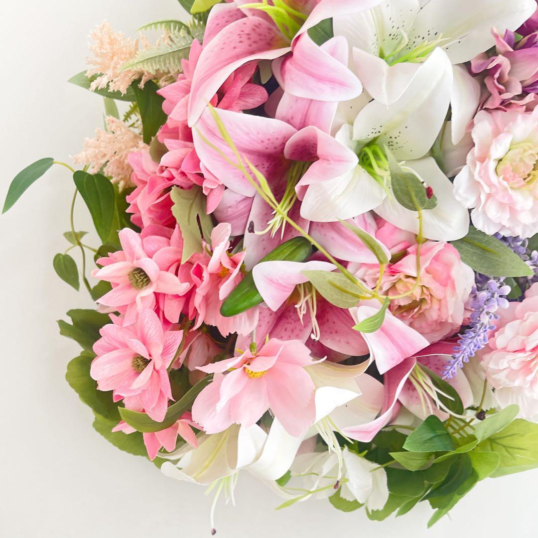 春色ラグジュアリースワッグ／百合の咲き誇る春リース 光触媒フラワー 花束リース