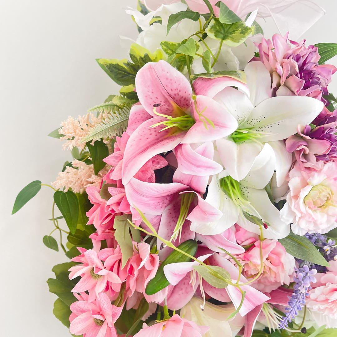 春色ラグジュアリースワッグ／百合の咲き誇る春リース 光触媒フラワー 花束リース